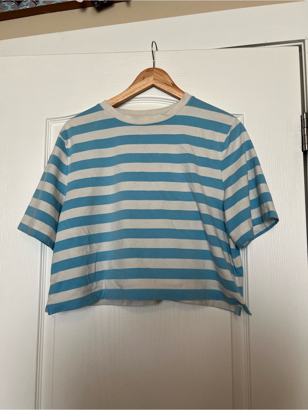 a new day Blue and White Striped Short Sleeve Tee